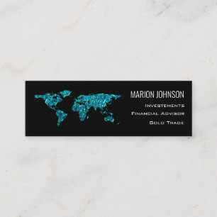 Investments Finance Advisor Analyst World Map Blue Mini Business Card