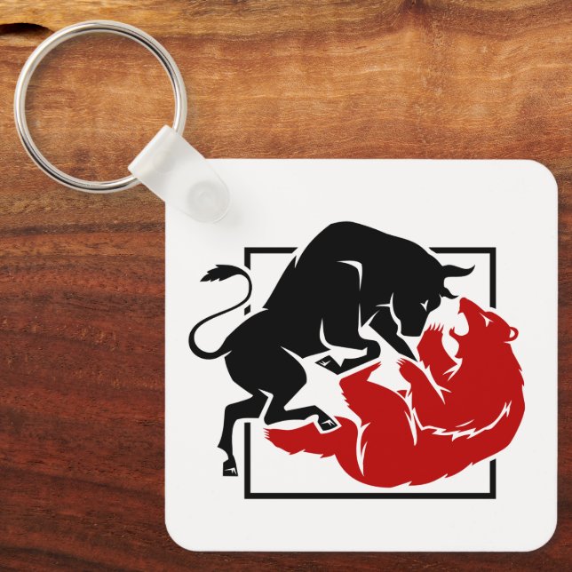 Investor Trading Bull and Bear Market Custom  Keychain (Front)