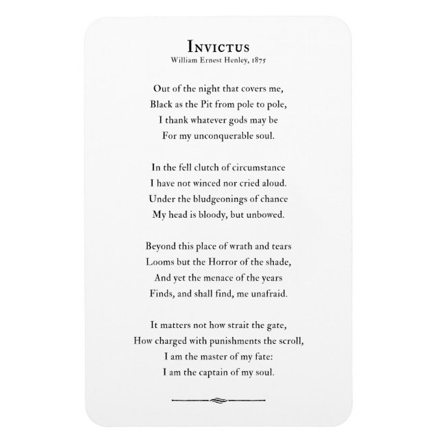 Invictus Poem, inspirational quote fridge magnet (Vertical)