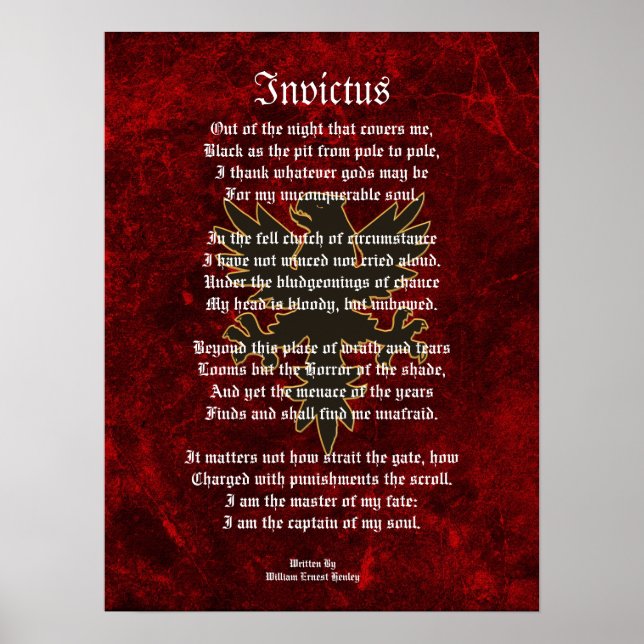 Invictus, Victorian poem black eagle Poster (Front)
