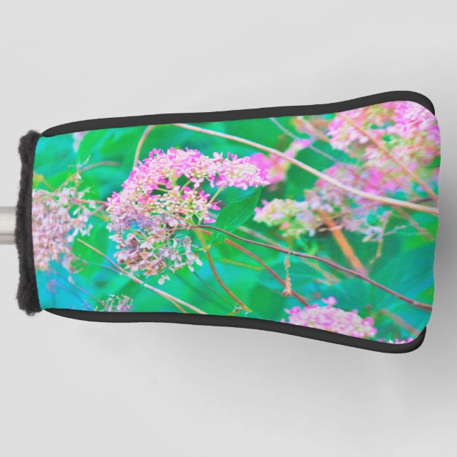 Invincibelle Spirit Hot Pink Hydrangeas on Aqua Golf Head Cover (Front)