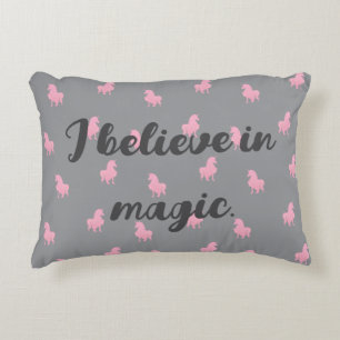 Invisible Pink Unicorn on Grey Accent Pillow