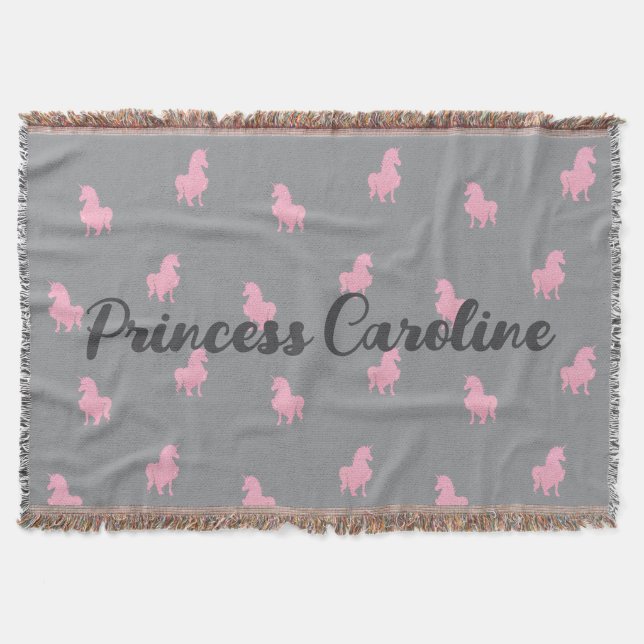Invisible Pink Unicorn on Grey Throw Blanket (Front)