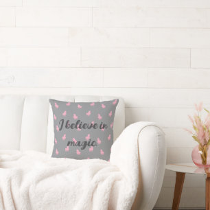 Invisible Pink Unicorn on Grey Throw Pillow