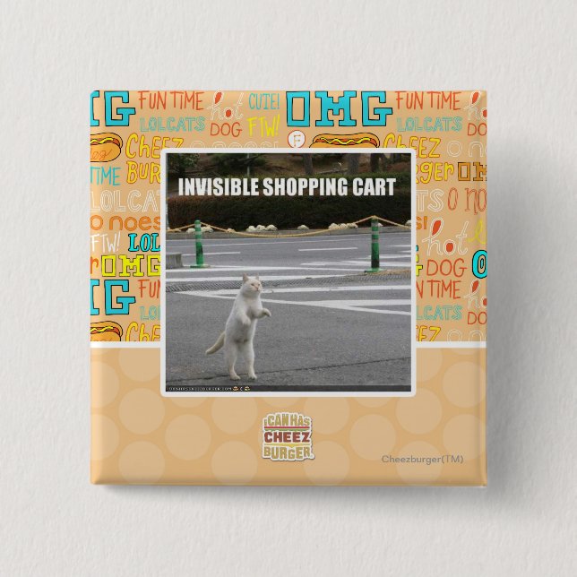 INVISIBLE SHOPPING CART 2 INCH SQUARE BUTTON (Front)