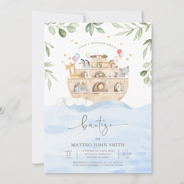 Invitación al Bautismo del Arca de Noé Invitation (Front)