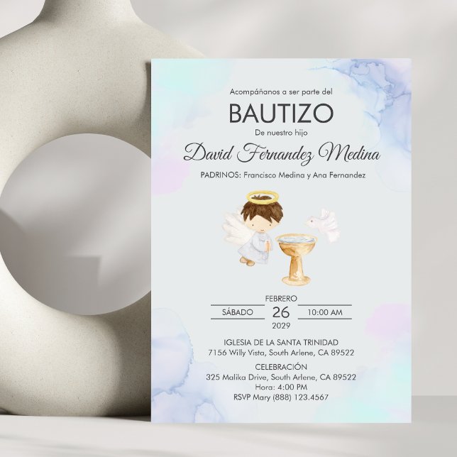 Invitacion Bautizo Boy Angel Catholic Cute Baptism Invitation (Creator Uploaded)