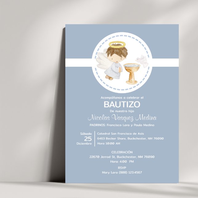 Invitacion Bautizo Boy Angel Cute Baptism Catholic Invitation (Creator Uploaded)