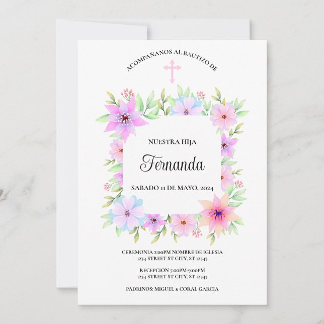 INVITACION BAUTIZO FLORAL INVITATION (Front)