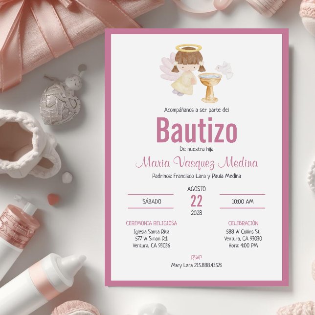Invitacion Bautizo in Spanish Baptism Baby Girl Invitation (Creator Uploaded)