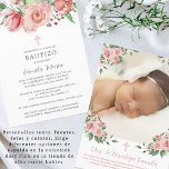 Invitación Bautizo Niña Spanish Baptism for Girls Invitation<br><div class="desc">SPANISH: Esta invitación de bautizo con foto rosa y floral para niñas en español presenta un hermoso ramo de rosas de gran tamaño de acuarela con vegetación botánica, una elegante caligrafía manuscrita y una simple cruz cristiana en el frente con los detalles de su evento escritos en una tipografía vintage...</div>