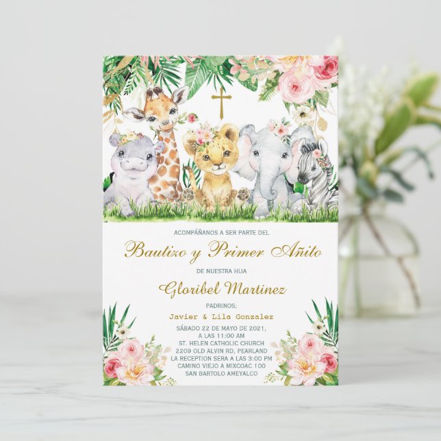 Invitación Bautizo y Primer Cumpleaños Jungla Invi Invitation (Standing Front)