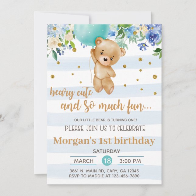 Invitación Beary cute bear balloon boy birthday in Invitation (Front)