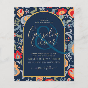 invitación bilingüe de boda de flores popular, flyer