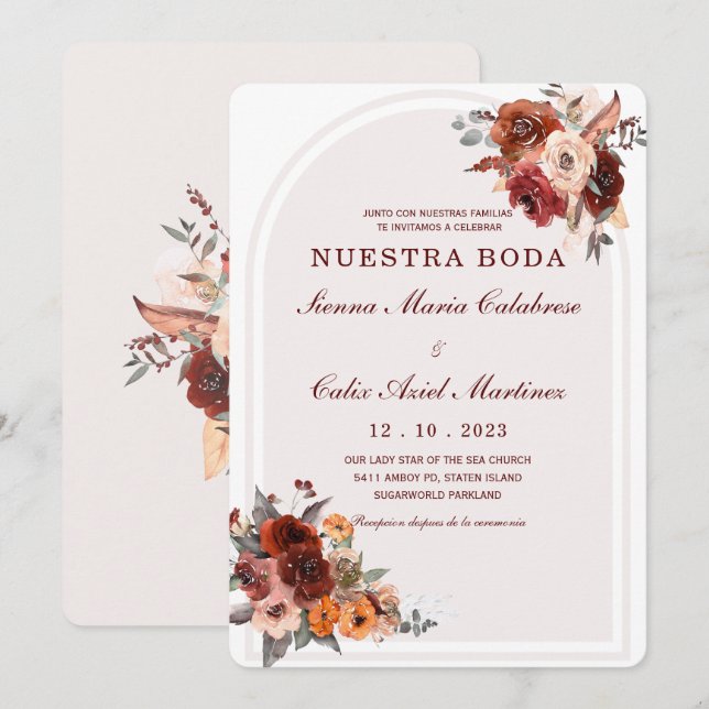 Invitación boda marsala en español invitation (Devant / Derrière)