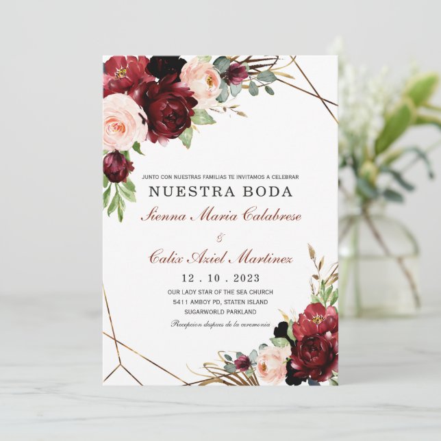Invitación boda marsala en español invitation (Standing Front)