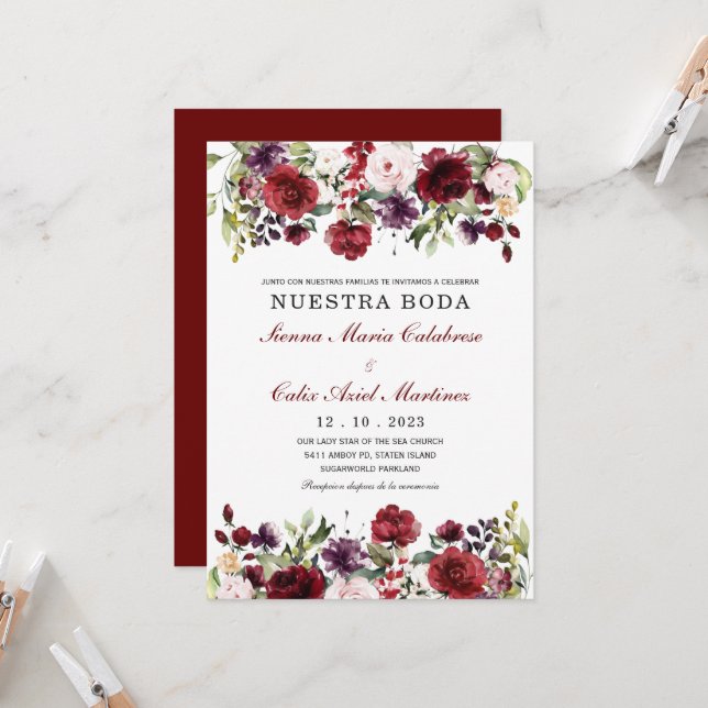 Invitación boda marsala en español invitation (Front/Back In Situ)