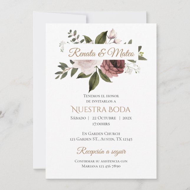 Invitación Boho Spanish Wedding Invitation (Devant)
