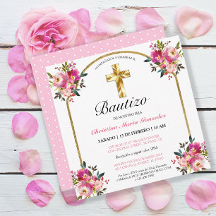 Invitación Bonita Del Bautism De La Cruz Del Oro Card