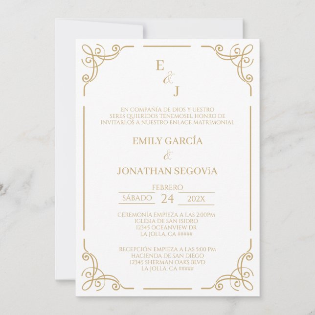 invitación bronce y oro minimalista invitation (Front)