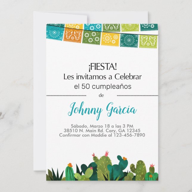 Invitación cactus bunting fiesta for male, hombre. invitation (Front)