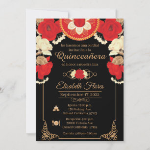 Invitacion Charro Invitation, Red, Black and Gold Announcement