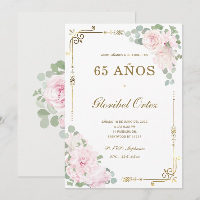 Invitación de 65 Años Mujer Invitation (Front/Back)