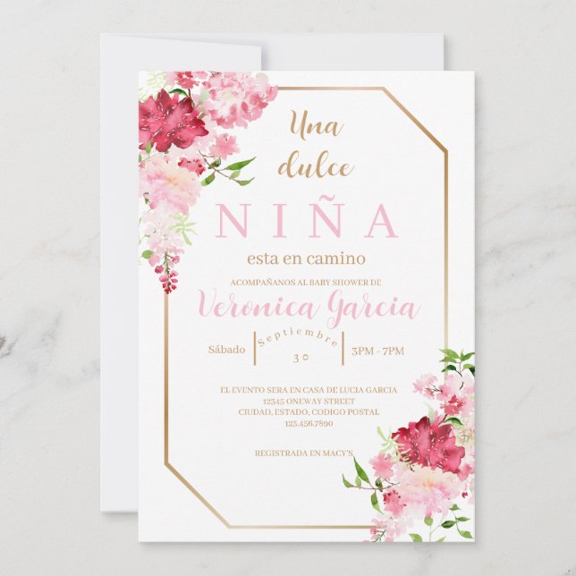 Invitacion de baby shower colour rosa  invitation (Front)