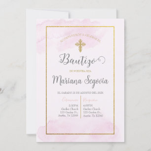 Invitación de bautismo colour rosa en español invitation