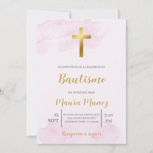 Invitación de bautismo de colour de rosa invitation