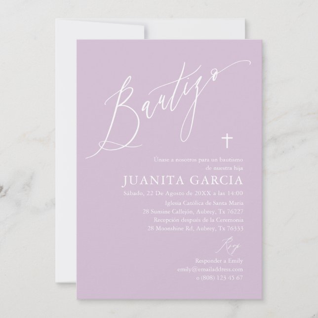 Invitación de bautismo de niña púrpura invitation (Front)