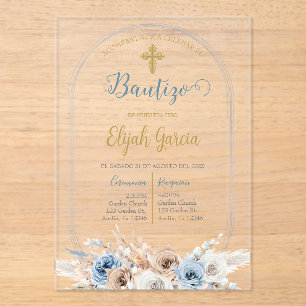 Invitación de bautismo floral azul en español invi acrylic invitations