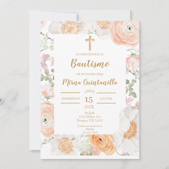 Invitación de bautismo para niña invitation (Devant)