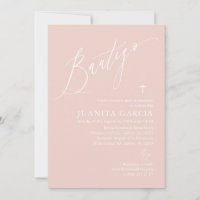 Invitación de bautizo de niña rosa polvorienta