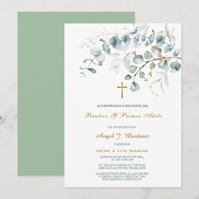 Invitación de Bautizo Y Primer Añito Invitation (Devant / Derrière)
