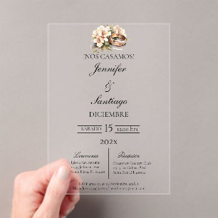 Invitación de boda beige con anillo acrylic invitations