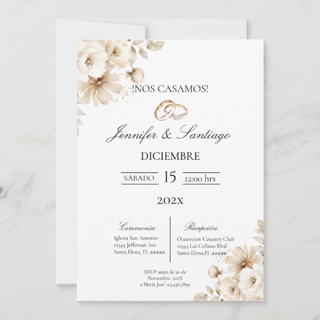 Invitación de boda con flor blanca invitation (Front)