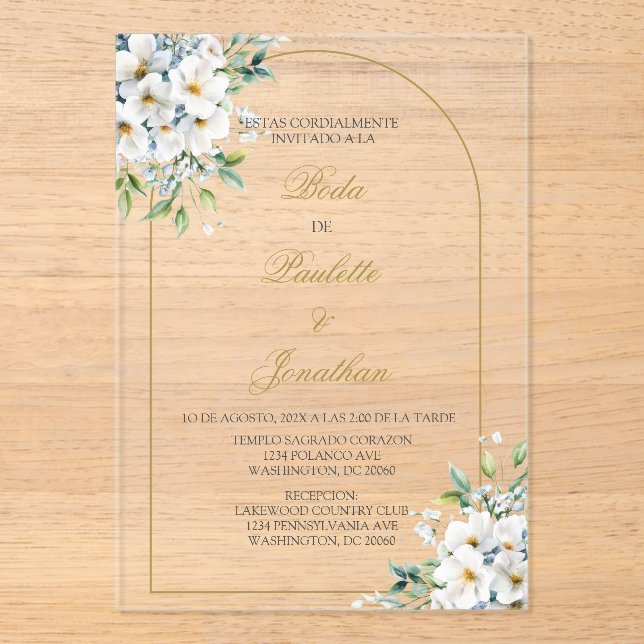 Invitacion de boda con ramo blanco acrylic invitations (Front)
