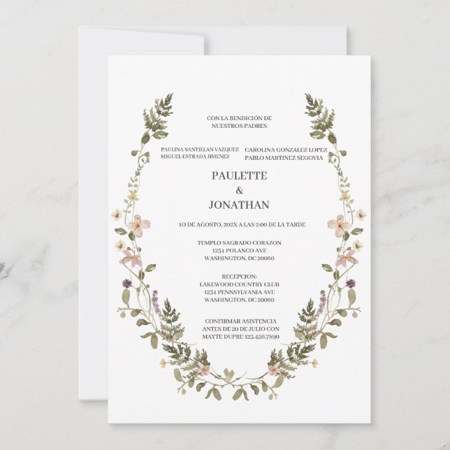 Invitacion de boda con ramo de flor silvestre  invitation (Front)