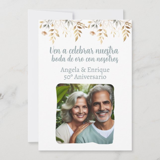 Invitación de boda de oro de 50 años con foto invitation (Front)