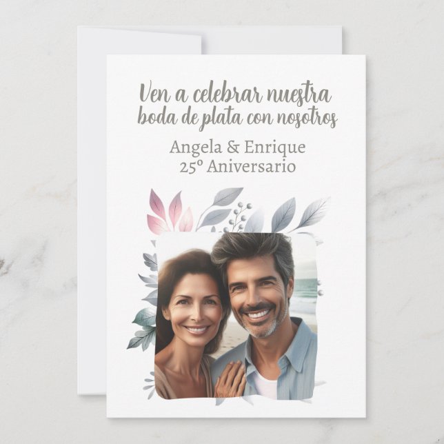Invitación de boda de plata de 25 años con foto invitation (Front)