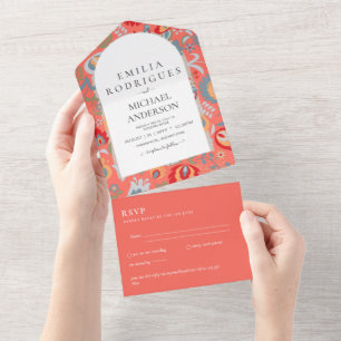 Invitación de Boda Español Inglés Rsvp FOLKART  All In One Invitation