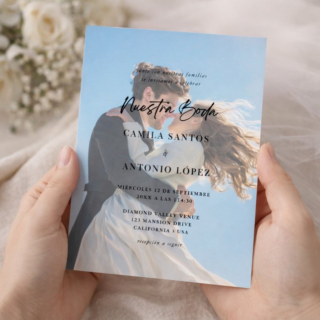 Invitación De Boda Foto Descolorida Caligrafía Invitation (Creator Uploaded)