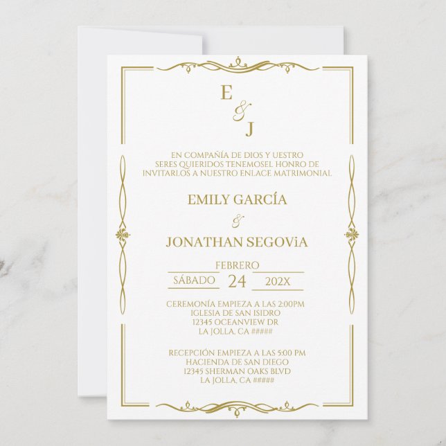 invitación de boda minimalista oro invitation (Front)