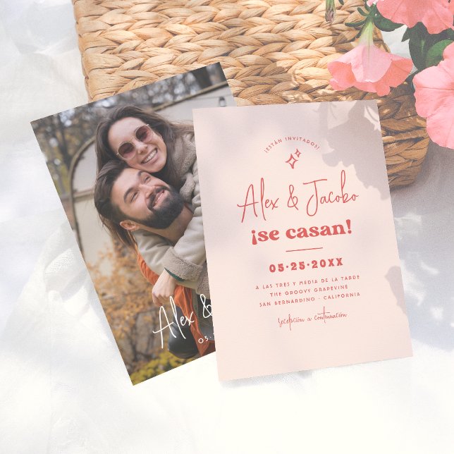 Invitación de Boda Retro Setentera Rosa y Rojo Invitation (Creator Uploaded)