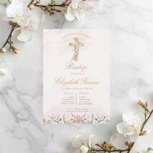 Invitación de boho blanco para bautismo invitation