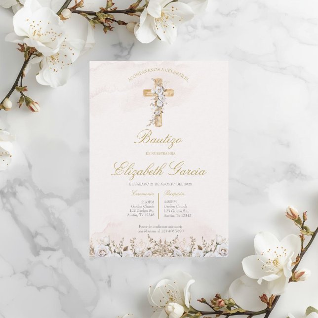 Invitación de boho blanco para bautismo invitation (Creator Uploaded)