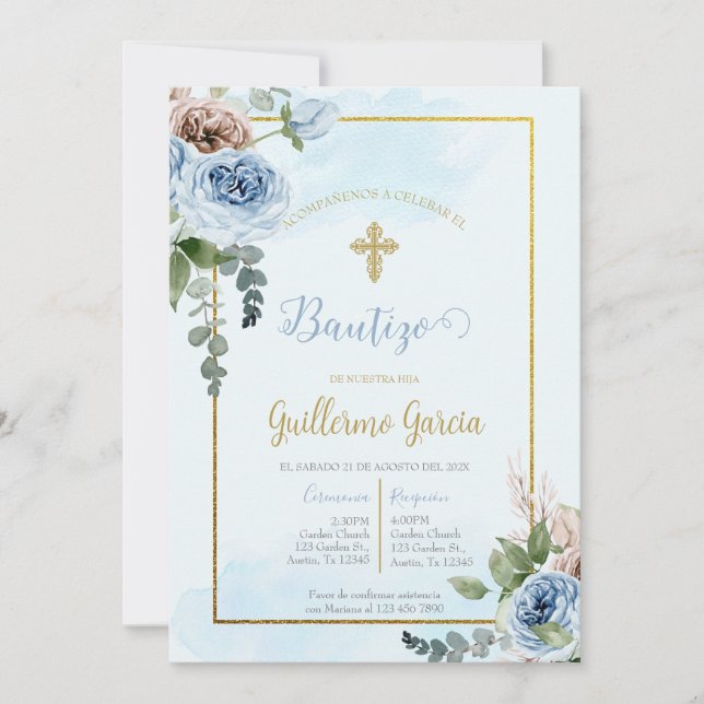 Invitación de boho para bautismo invitation (Front)