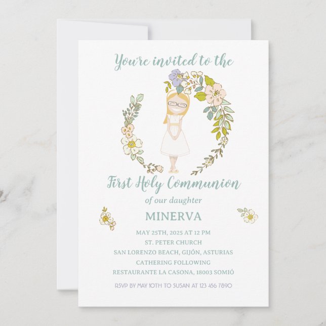 Invitación de Comunión MINERVA Invitation (Front)