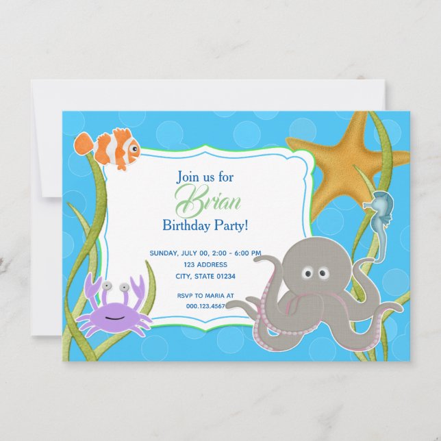 Invitación de Cumpleaños - Fiesta Bajo el Mar Invitation (Front)
